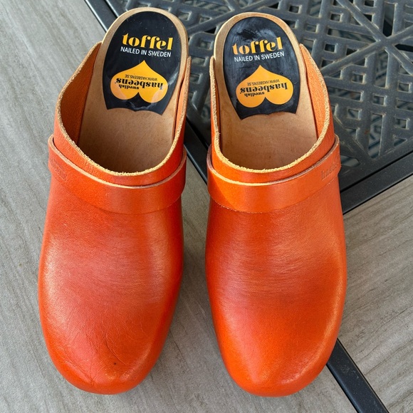 Swedish Hasbeens Orange Toffel Leather Clog Mule Women Size 38 (US 8) - Picture 10 of 11